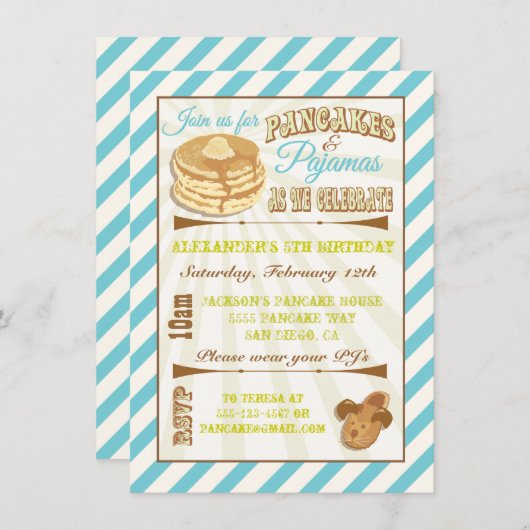 Crêpes et pyjamas Invitations de fête d'anniversai (Devant / Derrière)