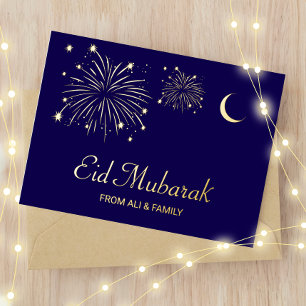 Crescent Firework Gold Foil Eid Mubarak Kaart
