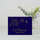 Crescent Firework Gold Foil Eid Mubarak Kaart (Staand Voorkant)