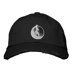 Crescent Golf Ball Golfer Striking Silhouette Geborduurde Pet