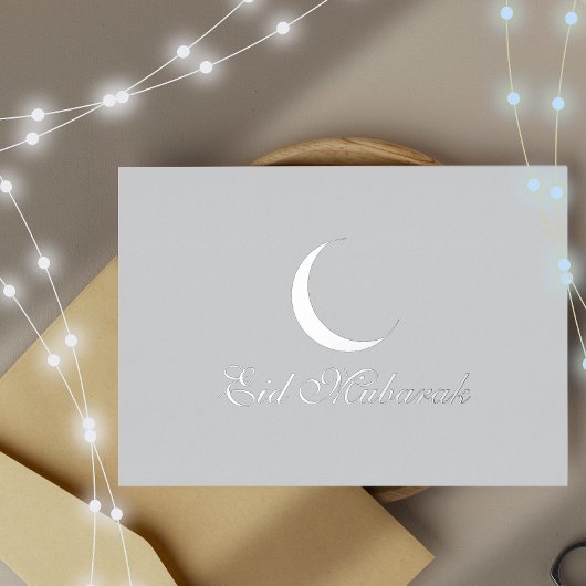 Crescent Luxury Silver Foil Eid Mubarak Kaart