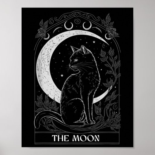 Crescent Maan Kat Tarotkaart Grafisch Voor Tarotka Poster (Voorkant)
