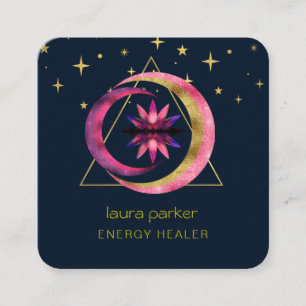 Crescent Maan Mystic Lotus Bloem Healing Energie Vierkante Visitekaartje