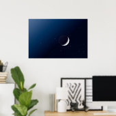 Crescent Moon and Dark Side Indigo Sky Stars Poster (Thuiskantoor)