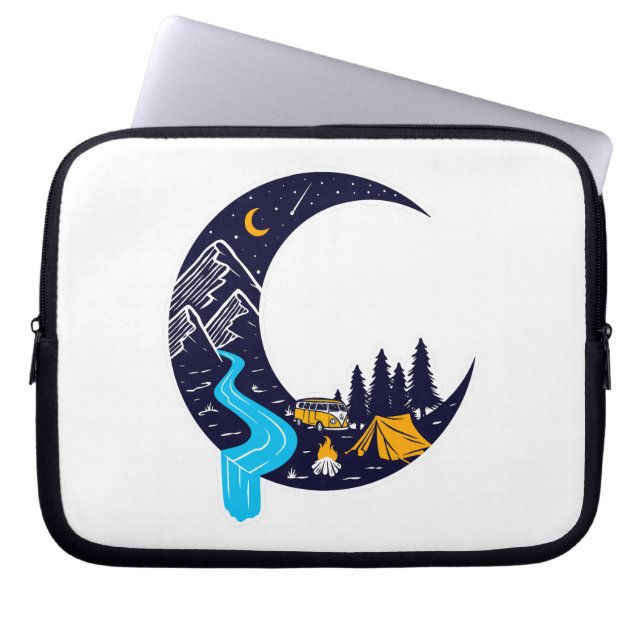 Crescent Moon Avontuur Camping Laptop Sleeve (Voorkant)