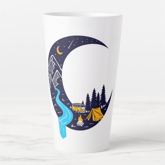 Crescent Moon Avontuur Camping Latte Mok (Voorkant)