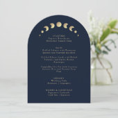 Crescent Moon Blue Arch Wedding Menu Kaart (Staand voorkant)