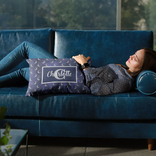 Crescent Moon Blue Celestial Custom Monogram Accent Kussen