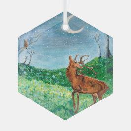 Crescent Moon Buck Glas Ornament