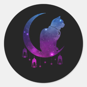 Crescent Moon Cat Mystical Pastel Gothic Spirituee Ronde Sticker