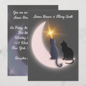 Crescent Moon Cats in Love Gold Star Weddenschap Kaart (Voorkant / Achterkant)