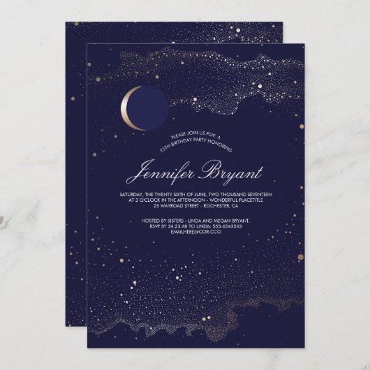 Crescent Moon en Night Stars Verjaardagsfeest Kaart (Voorkant / Achterkant)