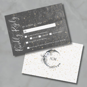 Crescent Moon Gold Celestial Bruiloft RSVP Kaart