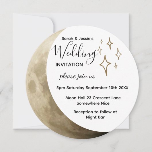 Crescent Moon & Gold Stars Faire-part de mariage (Devant)