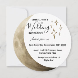 Crescent Moon & Gold Stars Wedding Invitation Kaart