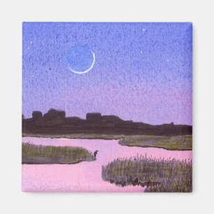 Crescent Moon & Heron Twilight Marsh Magneet