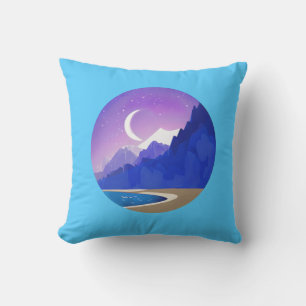 Crescent Moon, Lake en Mountains in Violet & Blue Buitenkussen