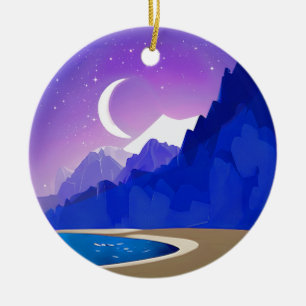 Crescent Moon, Lake en Mountains in Violet & Blue Keramisch Ornament