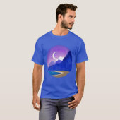 Crescent Moon, Lake en Mountains in Violet & Blue T-shirt (Voorkant volledig)