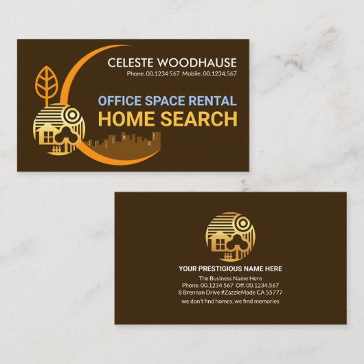 Crescent Moon Leaf Gold Building Landschap Visitekaartje (Voorkant / Achterkant)