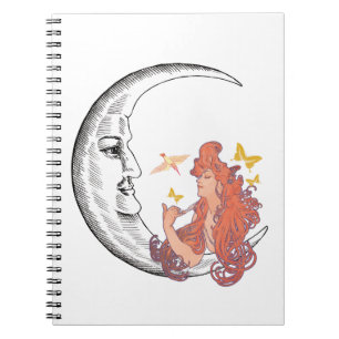 Crescent Moon met gezicht + Alphonse Mucha's vinta Notitieboek