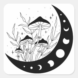 Crescent Moon & paddenstoelen Vierkante Sticker