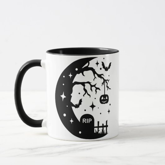 Crescent Moon RIP Bat Pumpkin Halloween Mok (Links)