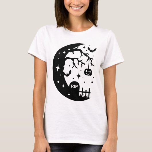 Crescent Moon RIP Bat Pumpkin Halloween Mok T-shirt (Voorkant)