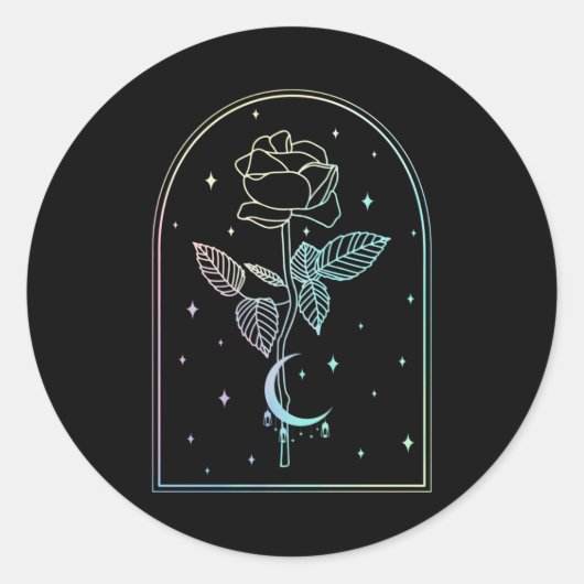 Crescent Moon Roos Occult Witchcraft Wicca Pastel Ronde Sticker (Voorkant)