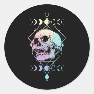Crescent Moon Skull Occult Witchcraft Pastel Gothi Ronde Sticker