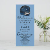 Crescent Moon Starlit Sky Blue Wedding Programme (Debout devant)