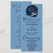 Crescent Moon Starlit Sky Blue Wedding Programme (Devant / Derrière)