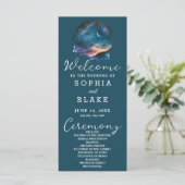 Crescent Moon Starlit Sky Blue Wedding Programme (Debout devant)