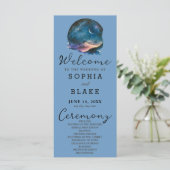 Crescent Moon Starlit Sky Blue Wedding Programme (Debout devant)
