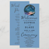 Crescent Moon Starlit Sky Blue Wedding Programme (Devant / Derrière)