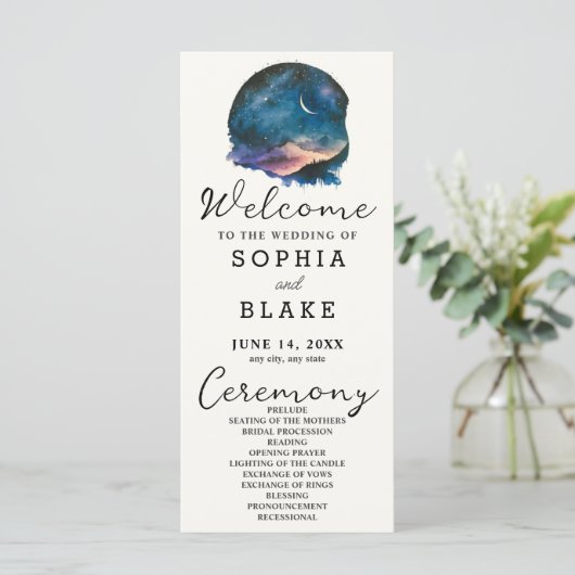 Crescent Moon Starlit Sky Cream Trouwprogramma (Staand voorkant)