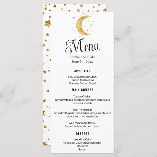 Crescent Moon Starry Night Mariage plat menu (Devant / Derrière)