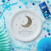 Crescent Moon & Stars Blue Baby shower papier Bord (Feest)
