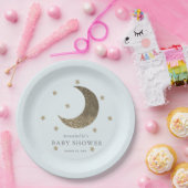 Crescent Moon & Stars Blue Baby shower papier Bord (Feest)