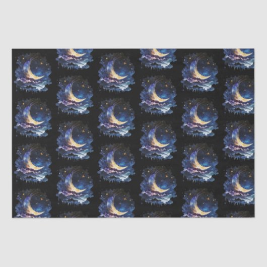 Crescent Moon Stars Celestial Black Halloween Tissuepapier (Voorkant)