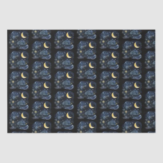 Crescent Moon Stars Celestial Black Halloween Tissuepapier (Voorkant)
