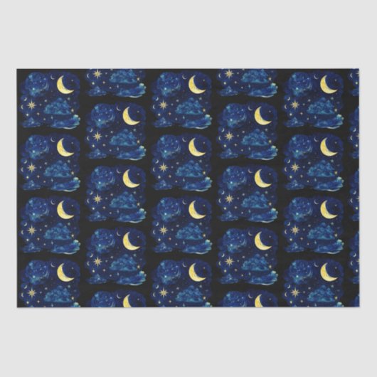 Crescent Moon Stars Celestial Black Halloween Tissuepapier (Voorkant)