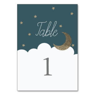 Crescent Moon & Stars Navy Blue Table Number Kaart