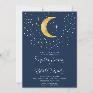 Crescent Moon Sterrennacht Navy Blue Wedding Kaart