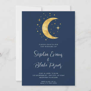 Crescent Moon Sterrennacht Navy Blue Wedding Kaart