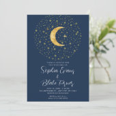 Crescent Moon Sterrennacht Navy Blue Wedding Kaart (Staand voorkant)
