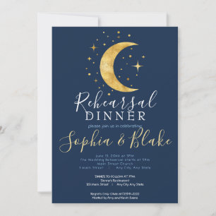 Crescent Moon Sterrennacht Navy Rehearsal Dinner Kaart