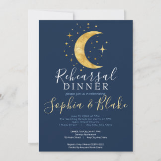 Crescent Moon Sterrennacht Navy Rehearsal Dinner Kaart