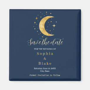 Crescent Moon Sterrennacht Navy Save the Date Magneet
