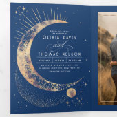 Crescent Moon Sun Halo hemelse bruiloft foto Drieluik Uitnodiging (Binnenzijde eerst)